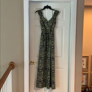 Navy and Lime Print Maxi Dress